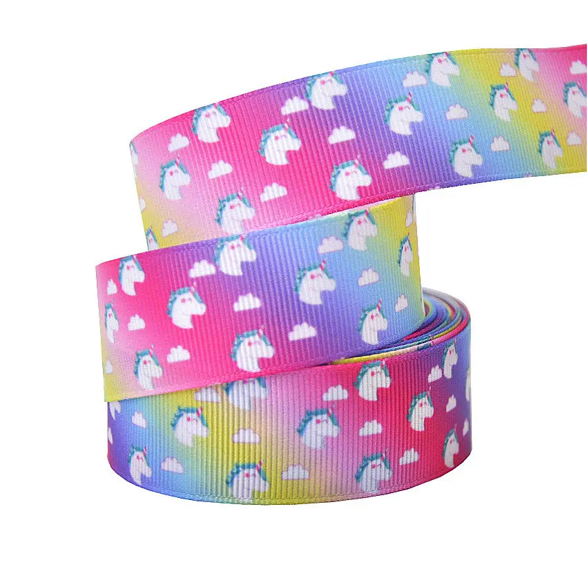 10Y/лот " 25 мм Радужный Единорог напечатанная лента Grosgrain модная ткань самодельные банты для волос аксессуары праздничные украшения материалы