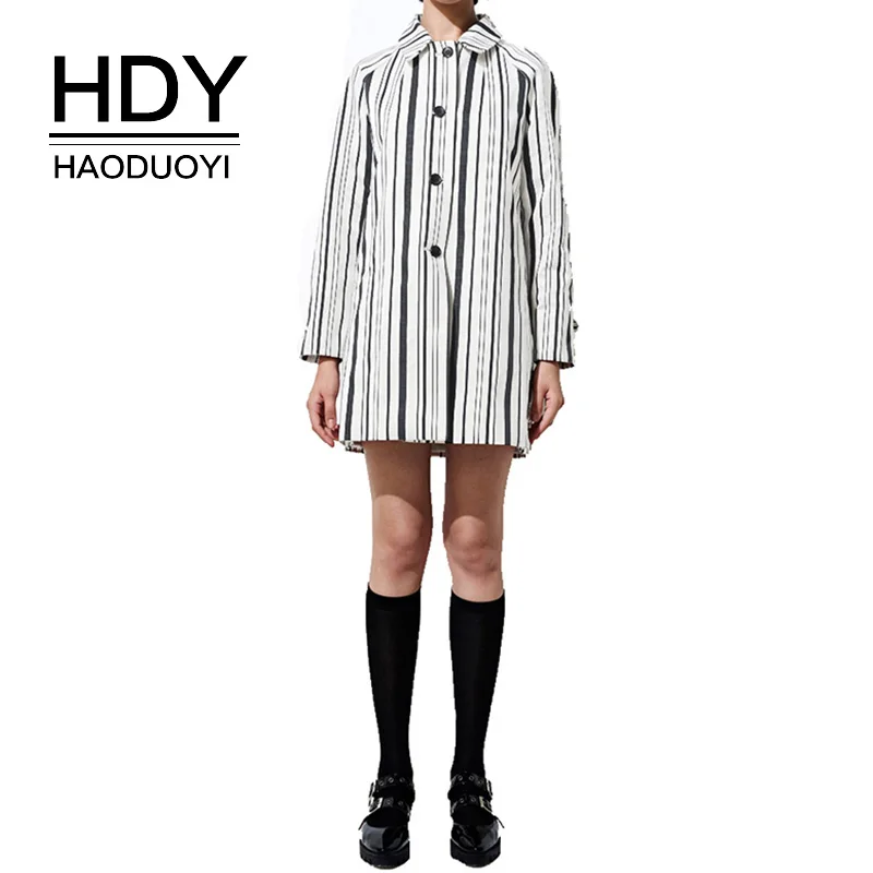 Женский Длинный Тренч HDY Haoduoyi простой классический в полоску с длинным рукавом