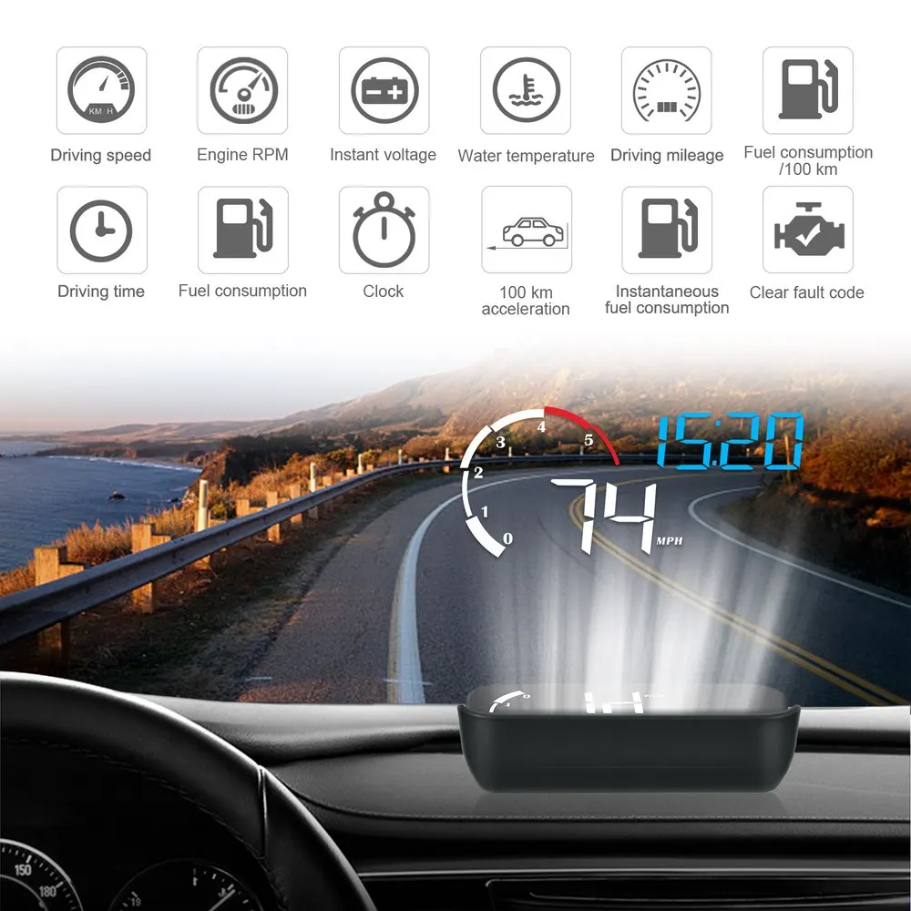 

Car Head-up Display M10 Windshield Projector Digital Speed Alarm System with Visor Car Head Up Display