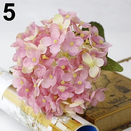 Новая мода 1 искусственный букет Искусственный шелк цветок Гортензия листья
