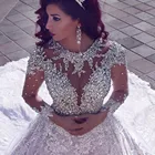 Мусульманское свадебное платье с длинным рукавом, роскошное кружевное платье с длинным шлейфом и блестками, свадебное платье, 2019
