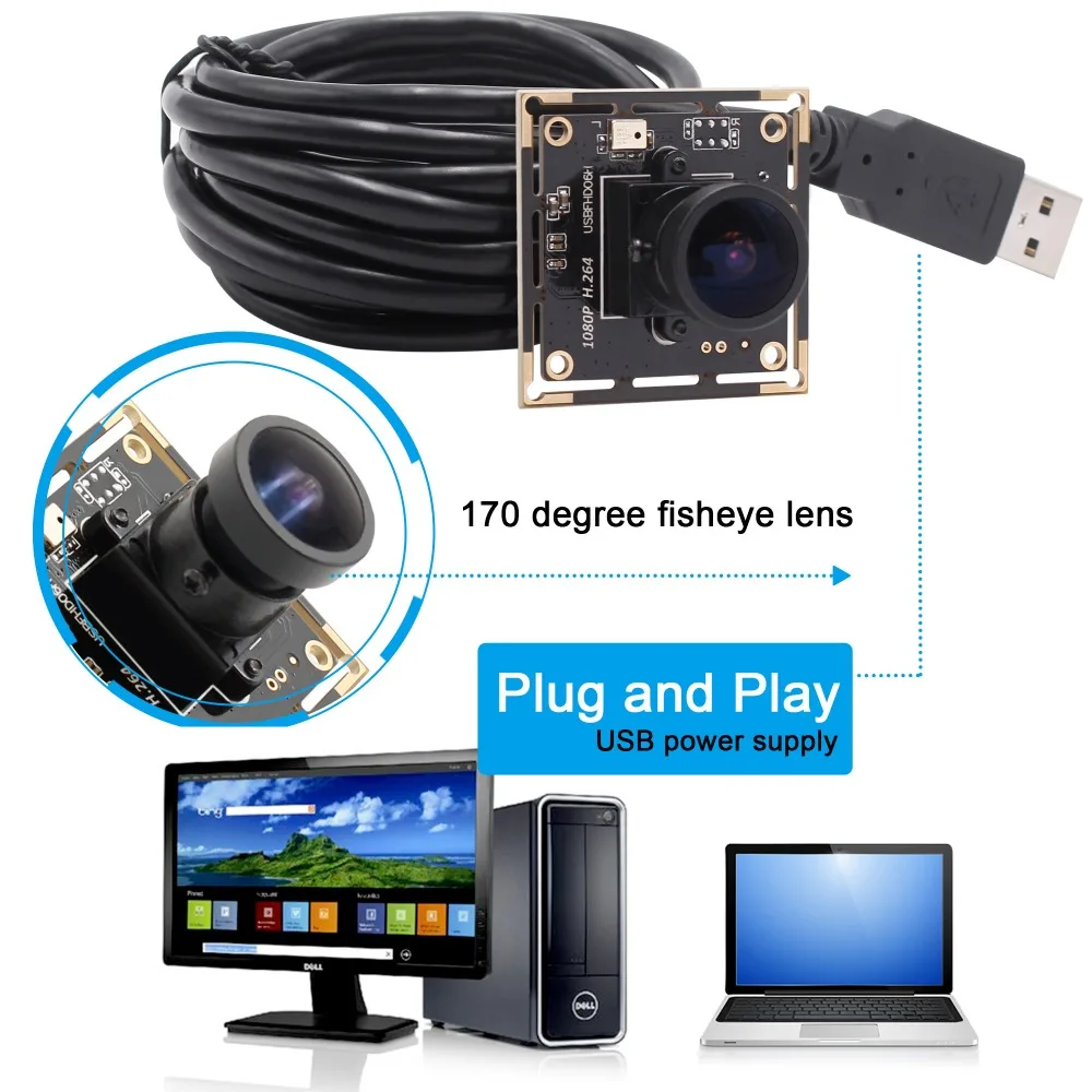 USB веб камера рыбий глаз 38*38 мм микрофон H.264 30 кадров в секунду 1920*1080 для