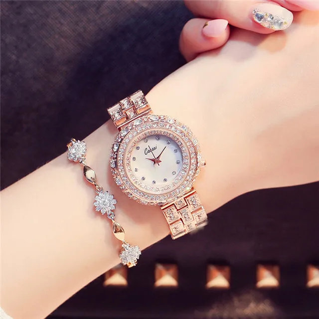 Rose Gold Новые популярные роскошные женские часы с бриллиантами, розовое золото, сталь, полный кристалл, модные женские Студенческие Кварцевые наручные часы - Цвет: Rose Gold