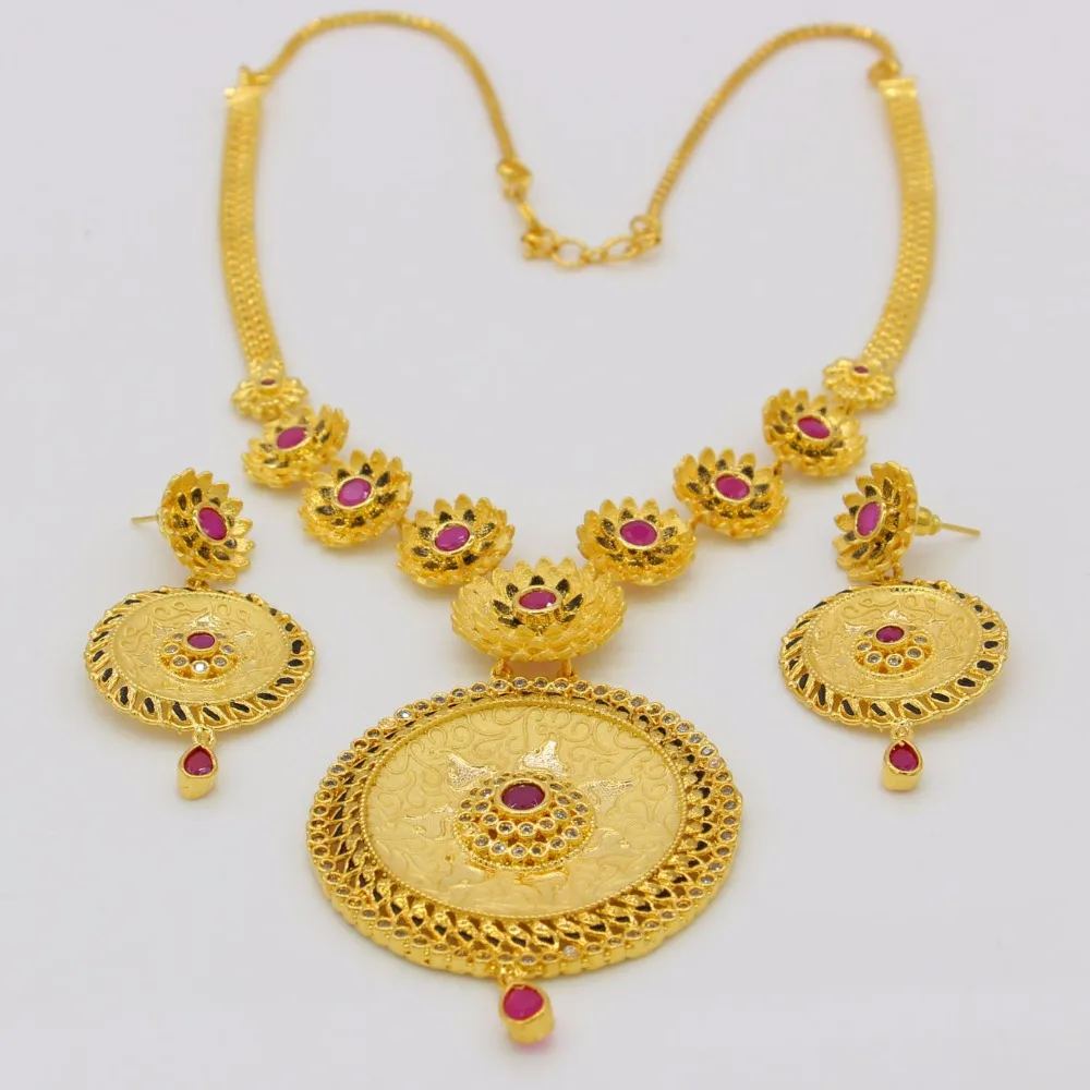 Adixyn ожерелье из красных корундовых цветов золотого цвета/серьги-подвески с