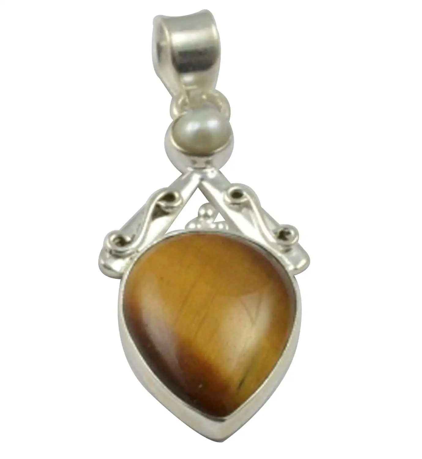 Подвеска Lovegem Nature Tiger Eye &amp Pearl из стерлингового серебра 925 пробы 45 мм MHBAP4942