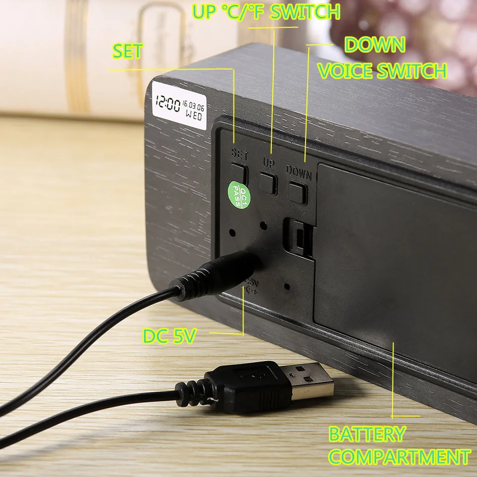 Деревянный стол будильник дисплей современные электронные цифровые