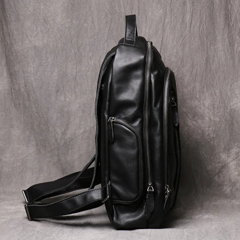 Рюкзак мужской из натуральной кожи ранец на плечо для ноутбука сумка