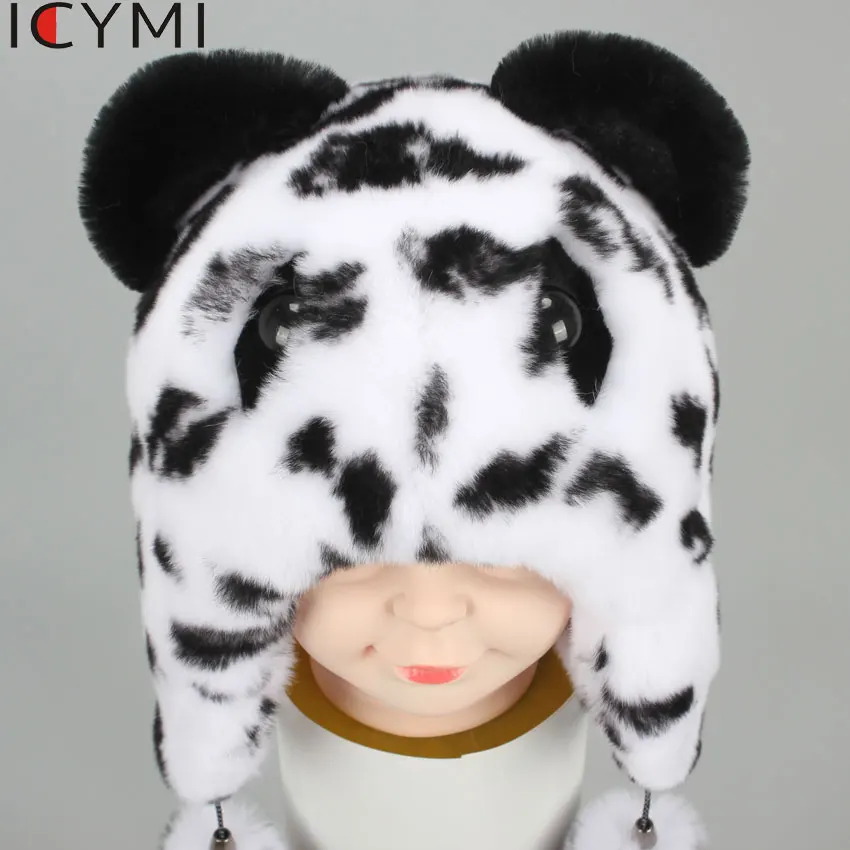 

ICYMI Cute Winter Bear fur hat boys girls real rabbit hat children earmuffs warm fur Bomber hats rabbit fur caps