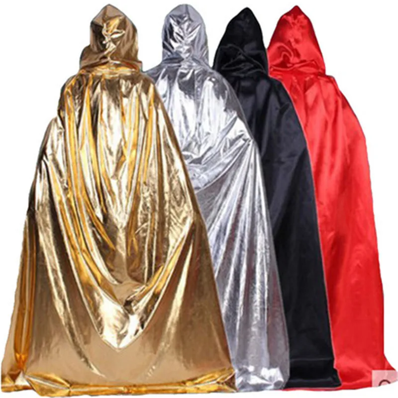Gold Silver Red Black Purple Women Men Adult Medieval Vampire Witch Ghost Party Costume Leather Look Halloween Cape Cloak Hood