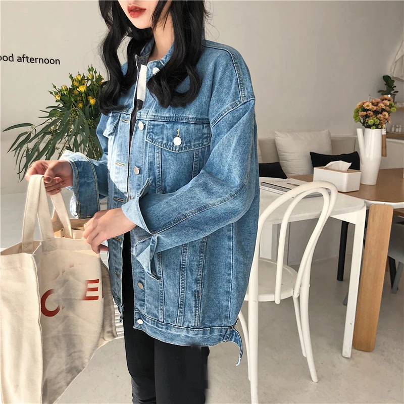 Куртка джинсовая женская с отложным воротником Свободная Повседневная модная