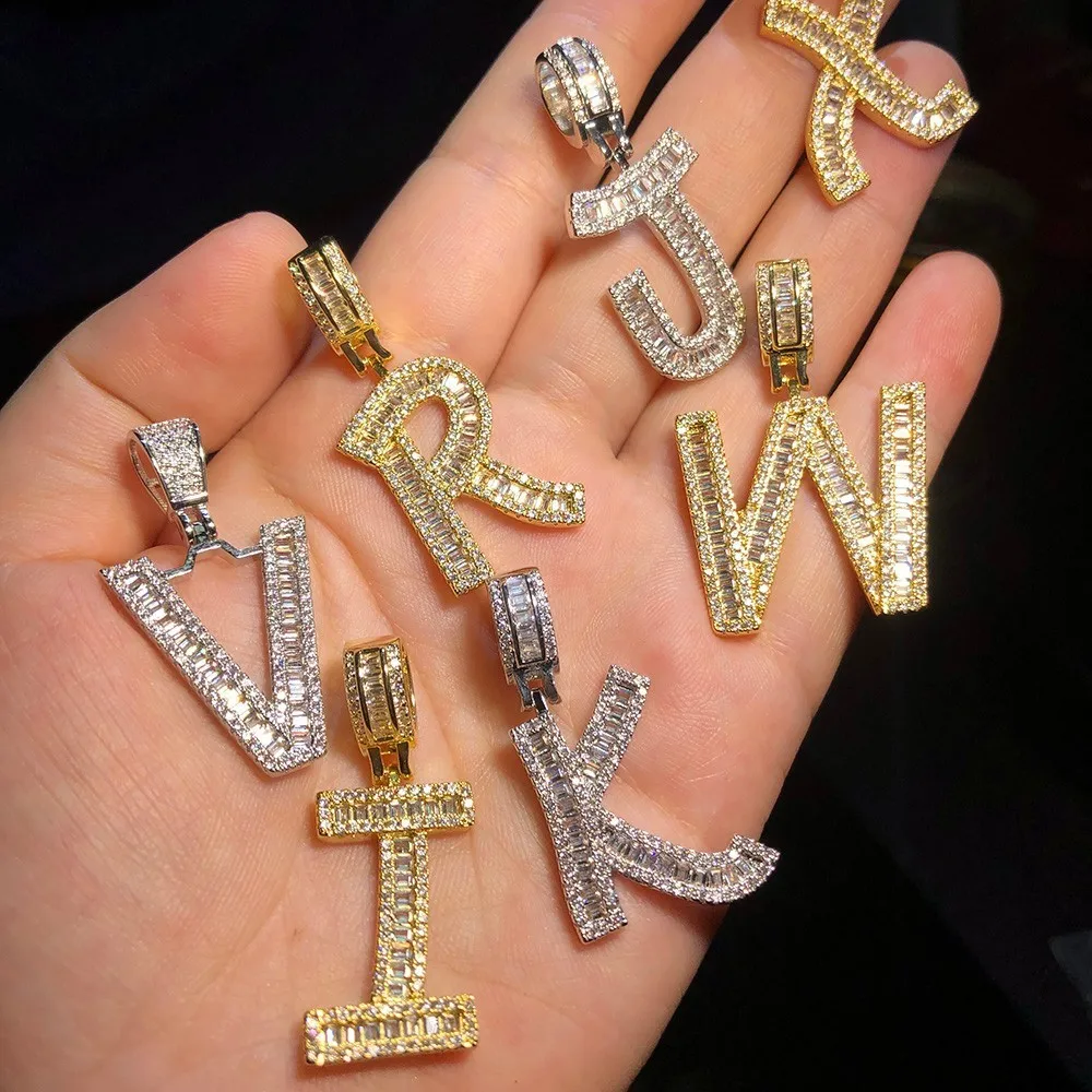 Uwin Cutsom багет буквы имя ожерелье и кулон Bling полный льдом роскошные циркония теннисные цепи хип-хоп ювелирные изделия