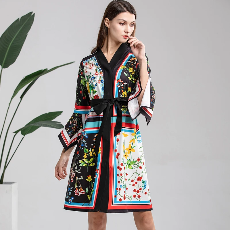 2019 Summer Pretty Floral Print Dress High Quality Fashion V_neck Three Quarter Flare Sleeve Loose Cute With Sashes | Женская одежда