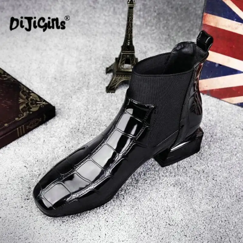 Шикарные женские ботинки блестящая обувь из искусственной кожи на осень и зиму