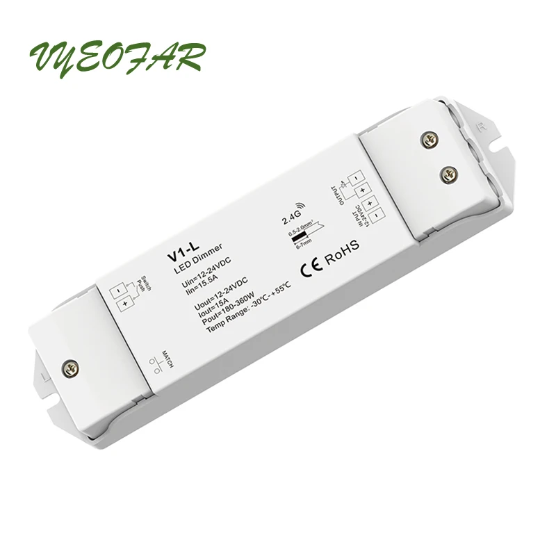Выключатели со светодиодным индикатором 12 V/24 V 15A выход приемник V1-L с R6-1 Беспроводной RF сенсорный пульт дистанционного управления 3528 5050 Led Одноместный Цвет Светодиодная лента Led диммер