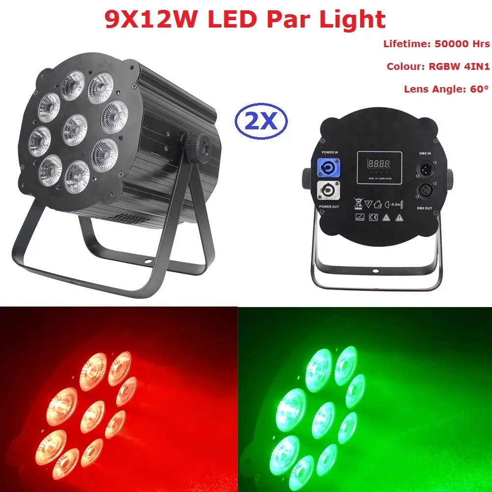 2 шт./лот Led Par огни 9X12W RGBW 4в1 Банки стробоскоп DMX контроллер Вечеринка Dj Рождество