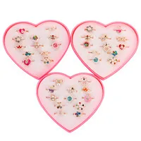 JUNWEISPIN36PCS геометрическое жемчужное кольцо для девочек, набор колец принцессы, красивое кольцо для детей, регулируемое кольцо для маленьких девочек - Цвет основного камня: 12