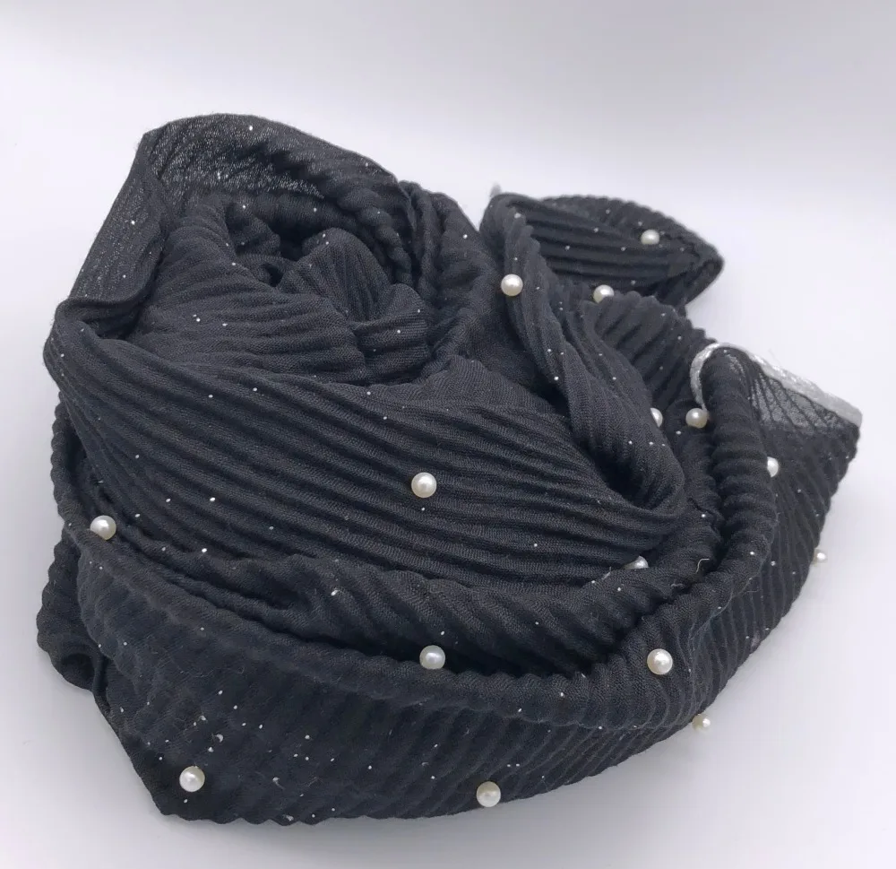 Гофрированный шарф шаль с жемчугом и блестками женская мода серый синий