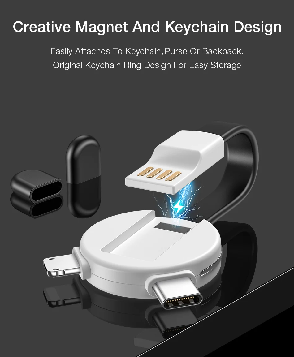 Кабель usb 3 в 1 Micro type-C Магнитный usb-кабель для iphone samsung Xiaomi 2A Быстрая зарядка 63 мм брелок для power bank дорожная зарядка магнитная зарядка micro usb