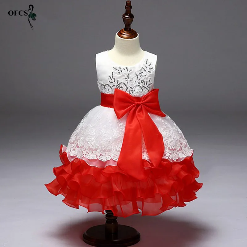 

OFCS Spring Flower Sequins Princess Toddler girls Dresses Halloween Party Girl Lace Dress kids dresses for Girls Clothes Wedding