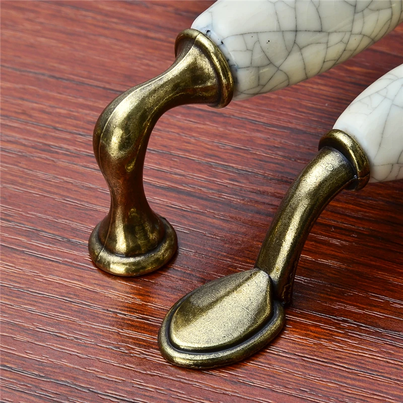 Furniture White Crack Ceramic Door Handles For Kitchen Cabinet Cupboard Wardrobe Accessories Drawer Pull Vintage Bronze Knobs |
