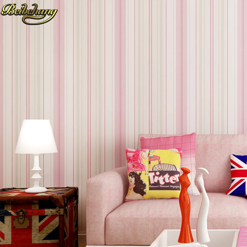 Beibehang бумага средиземноморская синяя розовая полоса настенная Нетканая рулон