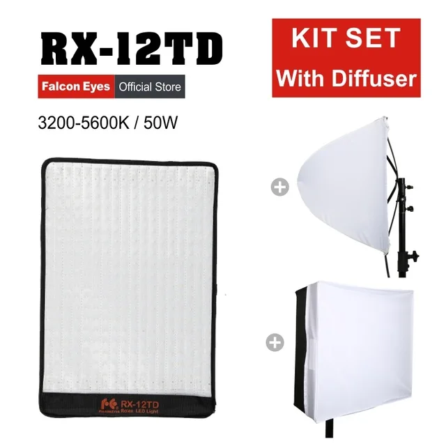 Falcon Eyes Portable 50W Roll flex LED MAT 280pcs светодиодный Waterproof Flexible Photo Light RX 12TD with Diffuser
