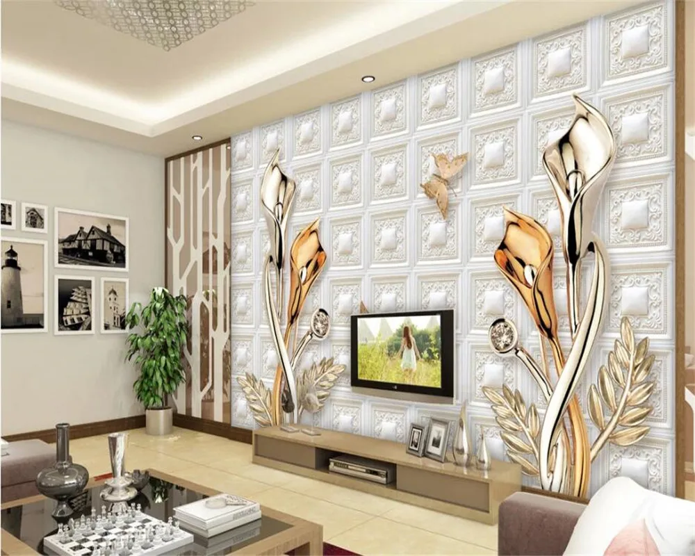 Пользовательские обои 3D стерео фото фрески тисненые украшения calla lily настенные