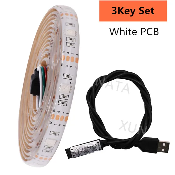 3KEY White PCB DC 5 в USB 5050 RGB светодиодные полосы цвет сменный ТВ Настольный экран фон смещение светильник ing водонепроницаемый гибкая светодиодная лента световой - Испускаемый цвет: 3KEY White PCB