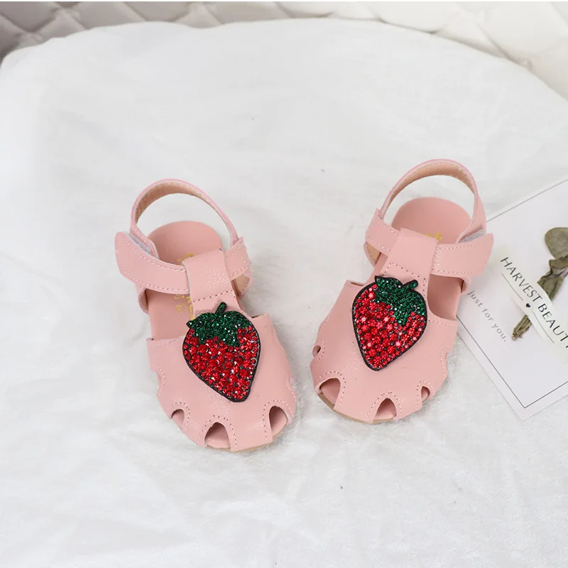 2019 летние сандалии стразы для маленьких девочек Клубничная принцесса