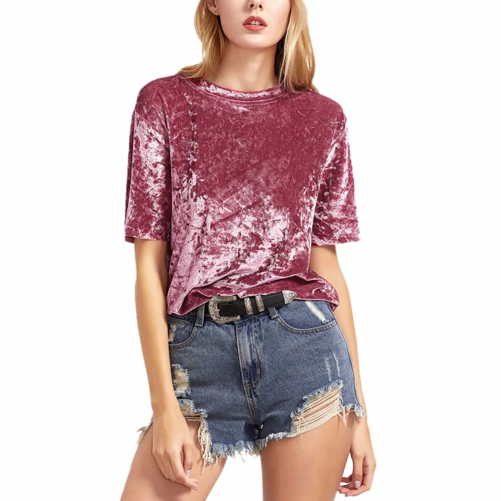 Женские повседневные топы женская футболка 2017 Женский Топ розовая бархатная с