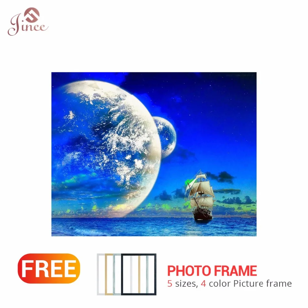 

5D DIY Алмазная вышивка с Луной Лодка Пейзаж полностью квадратная Смола Алмазная картина Картина Мозаика горный хрусталь с рамкой