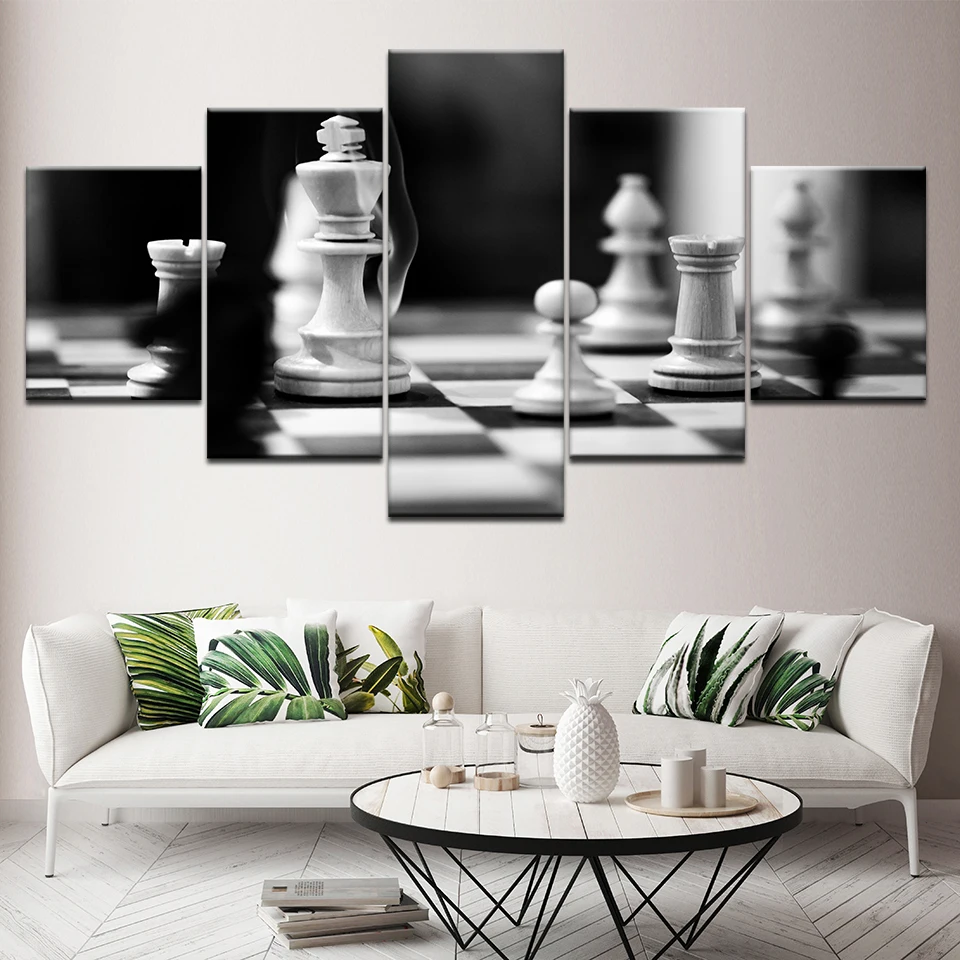 Картина на холсте для гостиной Декор 5 шт. черно-белые шахматные картины HD