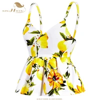 sishion crop top 2021 summer tops sexy vintage lemon cherry floral print pleated corset vest beachwear tank top vt0002