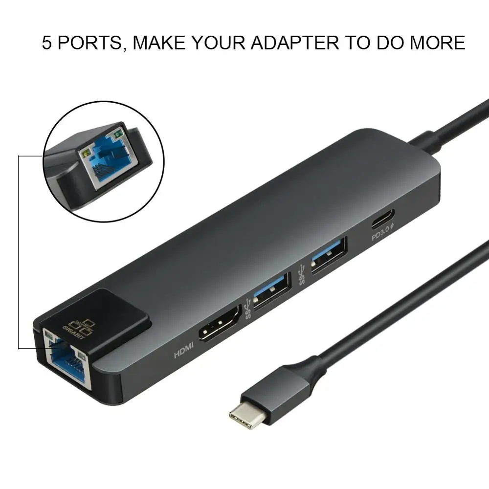 Адаптер USB C к Gigabit Ethernet RJ45 Lan Type HDMI 4K с 2 портами 3 0 хаб для Macbook Pro iPad Pro|USB-хабы| |