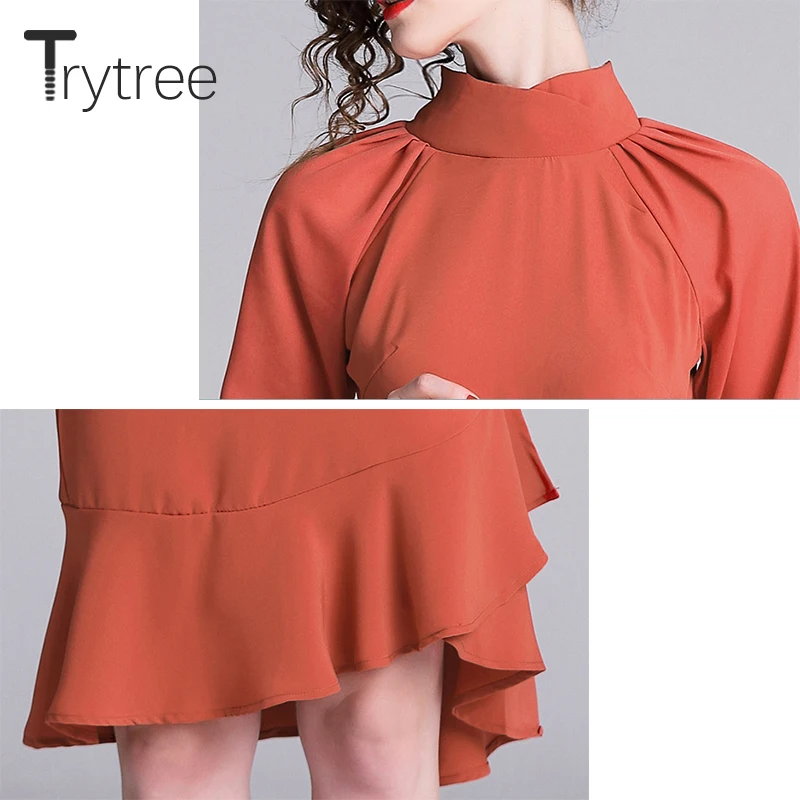 Trytree осеннее платье Элегантное полиэфирное одноцветное Оранжевое Женское