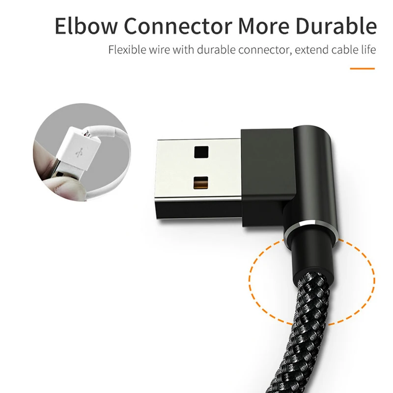 Oppselve Micro USB кабель Быстрая зарядка шнур 90 градусов локоть нейлоновый плетеный для