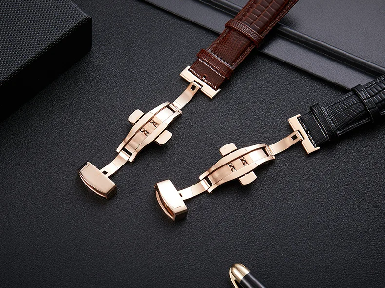 Black Brown Lizard Pattern Genuine Leather 12 14 16 18 20 22 24 MM Watche Band Strap Belt Watchband Folding Clasp Watchband