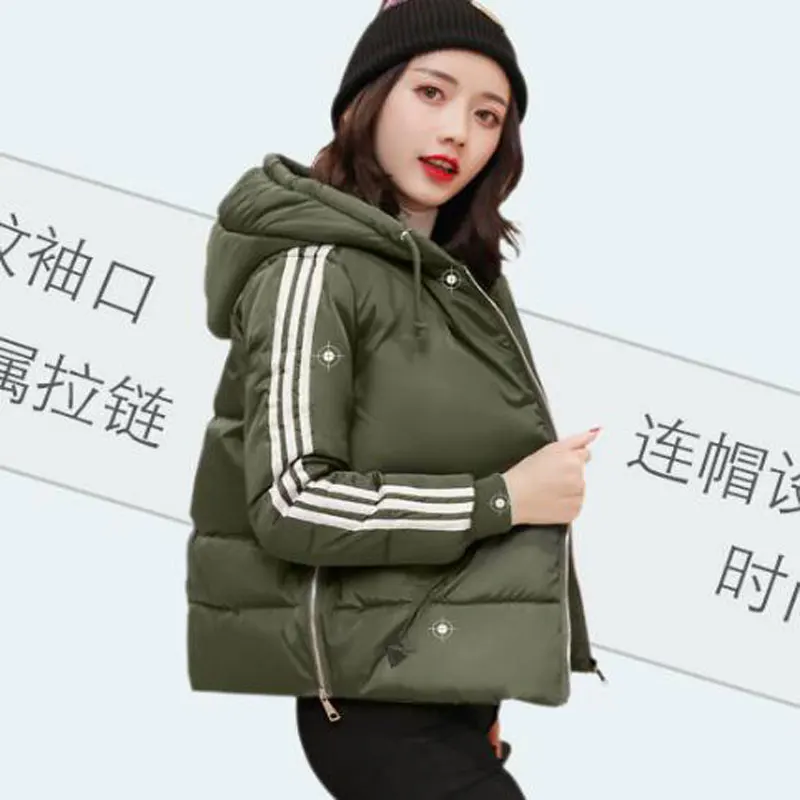 Для женщин с капюшоном зима сплошной полосой Цвет Свободные Slim Fit теплый хлопок