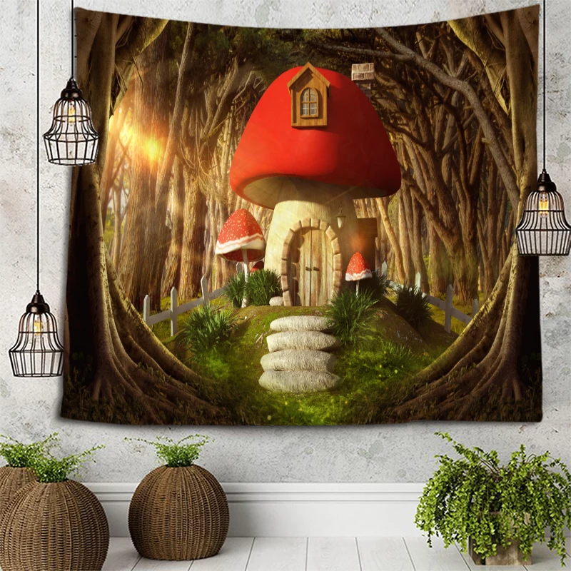 Tapestry gpsychedelic Wall Hanging Green Tree Tapestry Landscape Tapzi For Home Deco Wall Decor Large Size Cheap Hippie