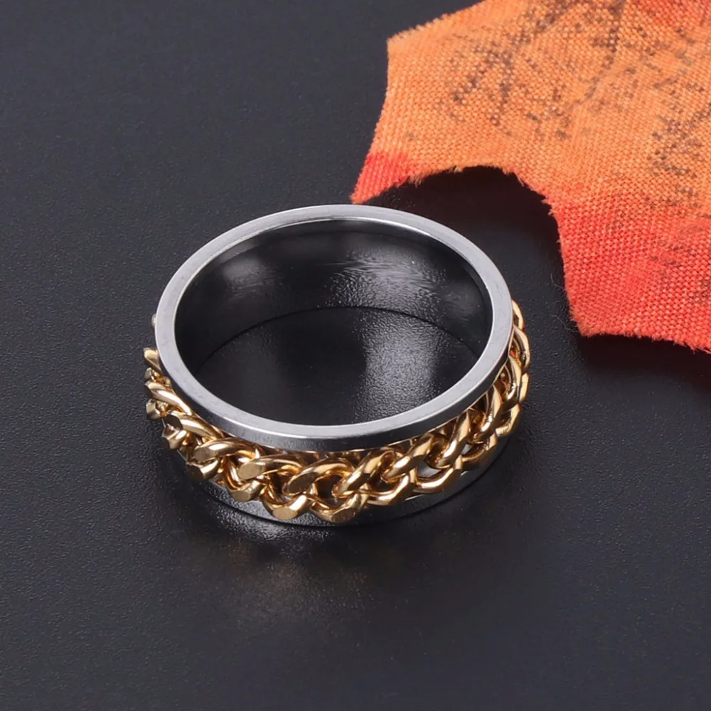 OOTDTY EDC Спиннер для пальцев вращающееся кольцо из нержавеющей стали на цепочке