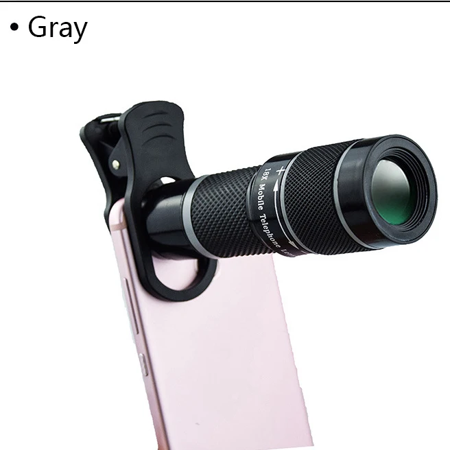 gray 18X телескоп зум объектив мобильного телефона для Apple iPhone 7 Plus смартфонов samsung универсальный зажим Telefon камеры линзы со штативом Стенд - Цвет: gray