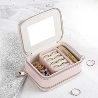 ladies portable makeup organizers travel earrings rings necklace bracelet box with mirror women jewelry cosmetic lipstick holde