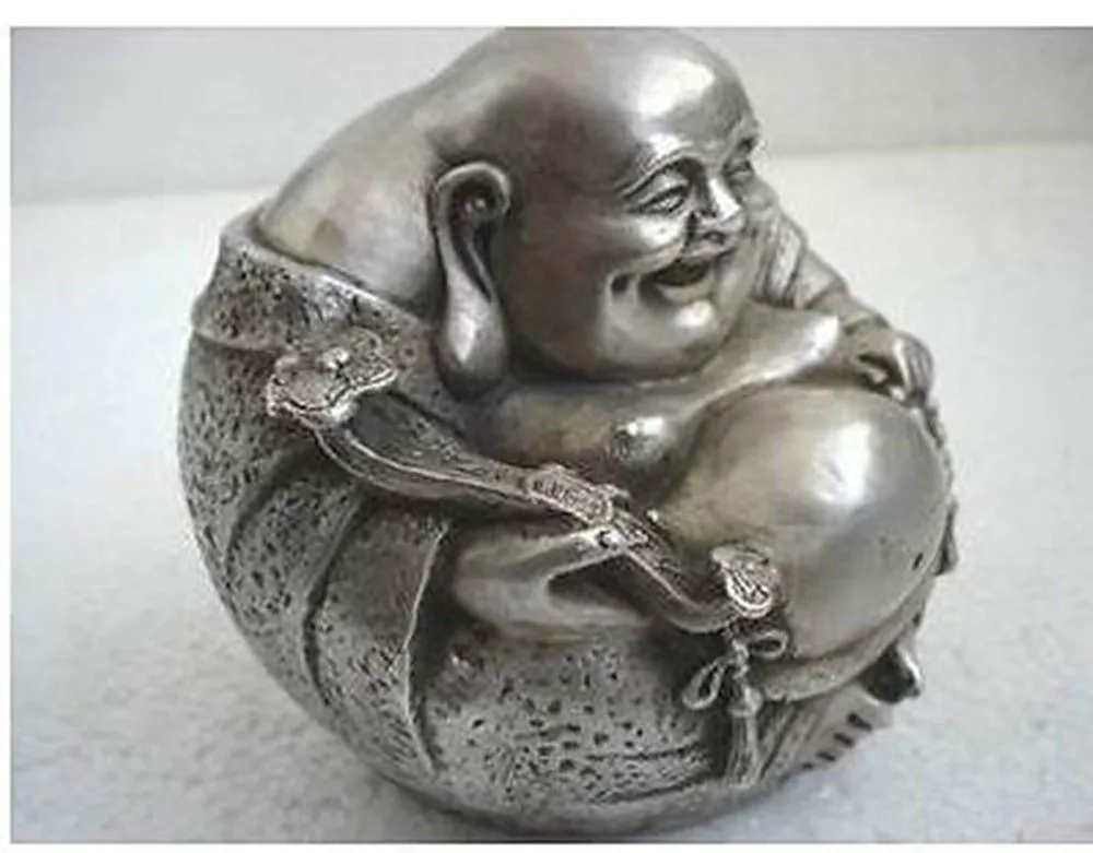 rare luck tibetan silver smile buddha statue crafts shipping copper tools wedding Decoration Brass BRASS | Дом и сад