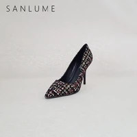 sanlume black autumn sheepskin pumps women shoes woman high heels office ladies elegant stiletto party shoes pointed toe heel