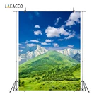 Laeacco голубое небо белые облака горы зеленые деревья весенний пейзаж фото фон фотография задник для фотостудии реквизит