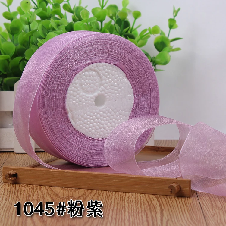 pink purple Красивая шелковая прозрачная атласная лента из органзы 40 мм(50 ярдов/рулонов) для украшения свадебных торжеств - Цвет: pink purple