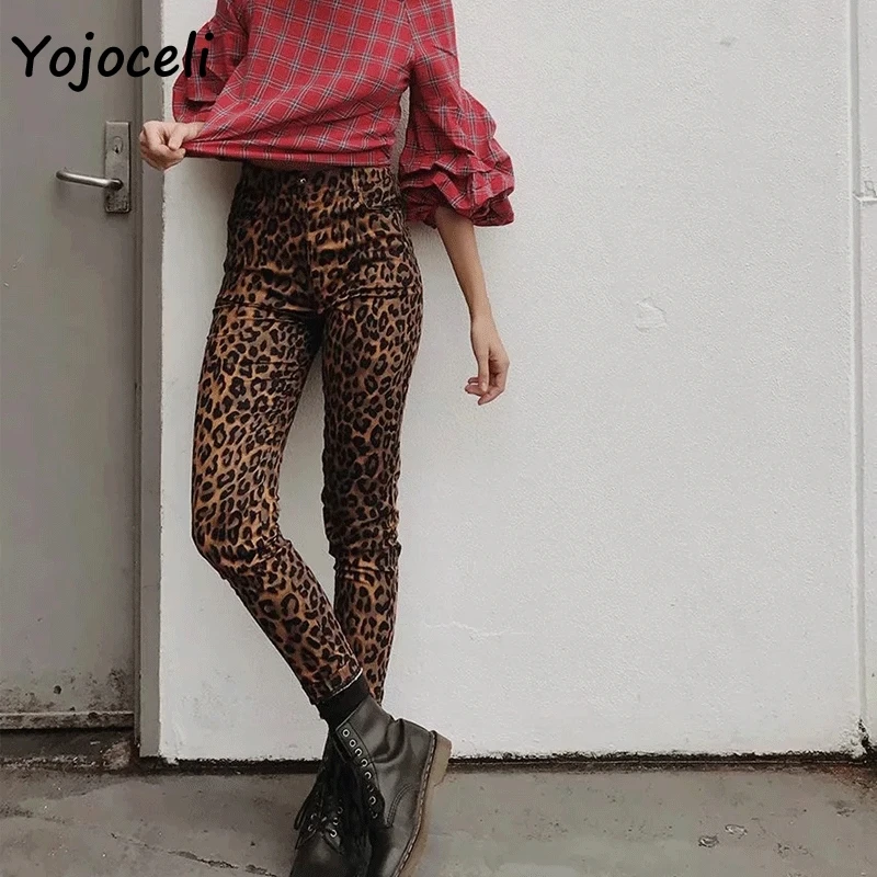 Yojoceli 2018 осень зима обтягивающие узкие леопардовые брюки уличная одежда с