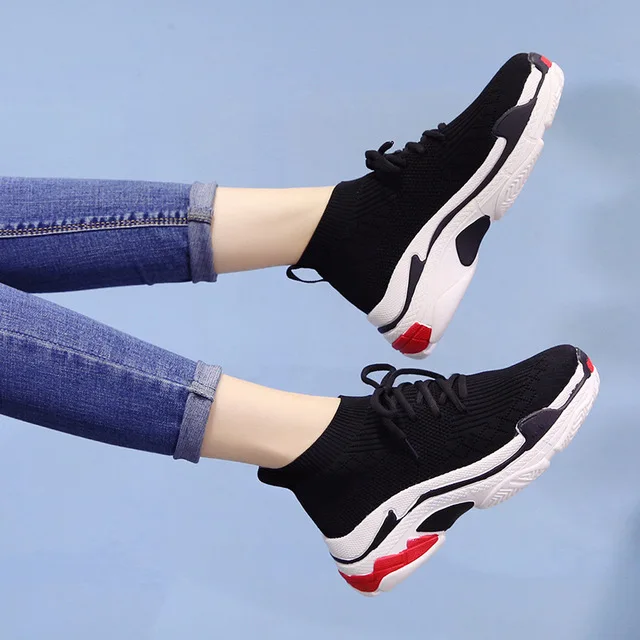 Модные трикотажные сетчатые женские носки Mujer на толстой подошве Zapatillas Plimsolls