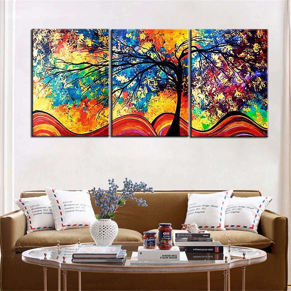 

Canvas HD Prints Paintings Home Decor Living Room Framework 3 Pieces Color Abstract Life Trees Pictures Modular Posters Wall Art