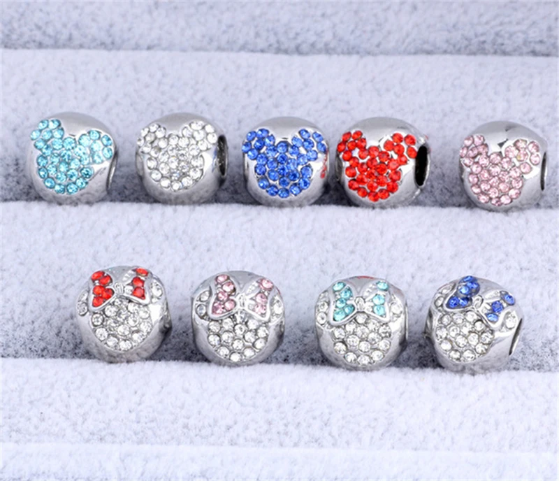 Новый DIY европейский мультфильм мышь Minn головы Стразы большое отверстие бусины